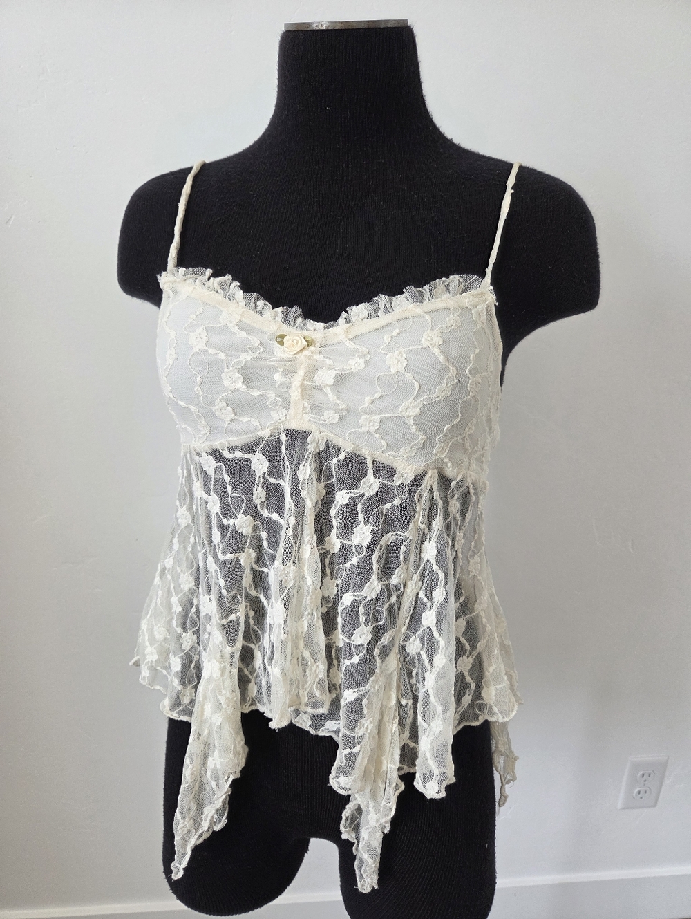 Nectar Lace Top Ivory Cream Fairy Festival Angel Coquette Sheer Y2K 90s Small